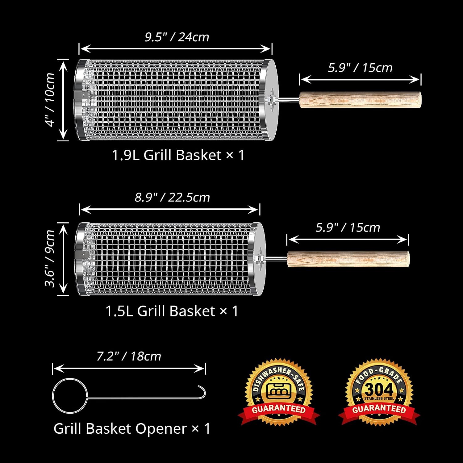 ivtivfu Rolling Grill Basket, Removable Wooden Handle, Nesting BBQ Tools - Image 6